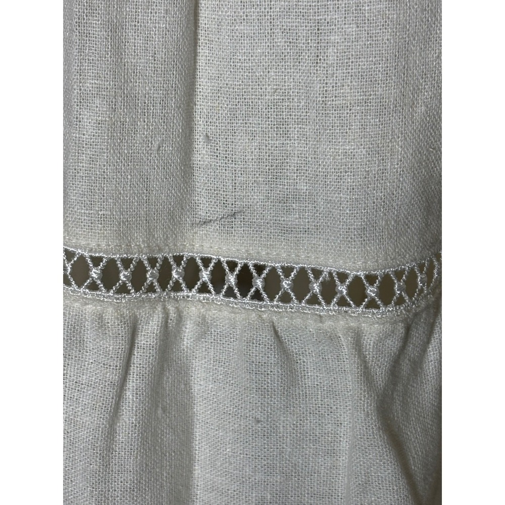 TAYLOR Off White Linen Blend Tiered Babydoll Mini Dress Ladder Lace Cream Sz 14 - Picture 9 of 15